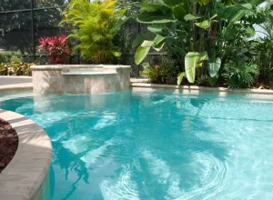 hot tub integrated in swimming pool